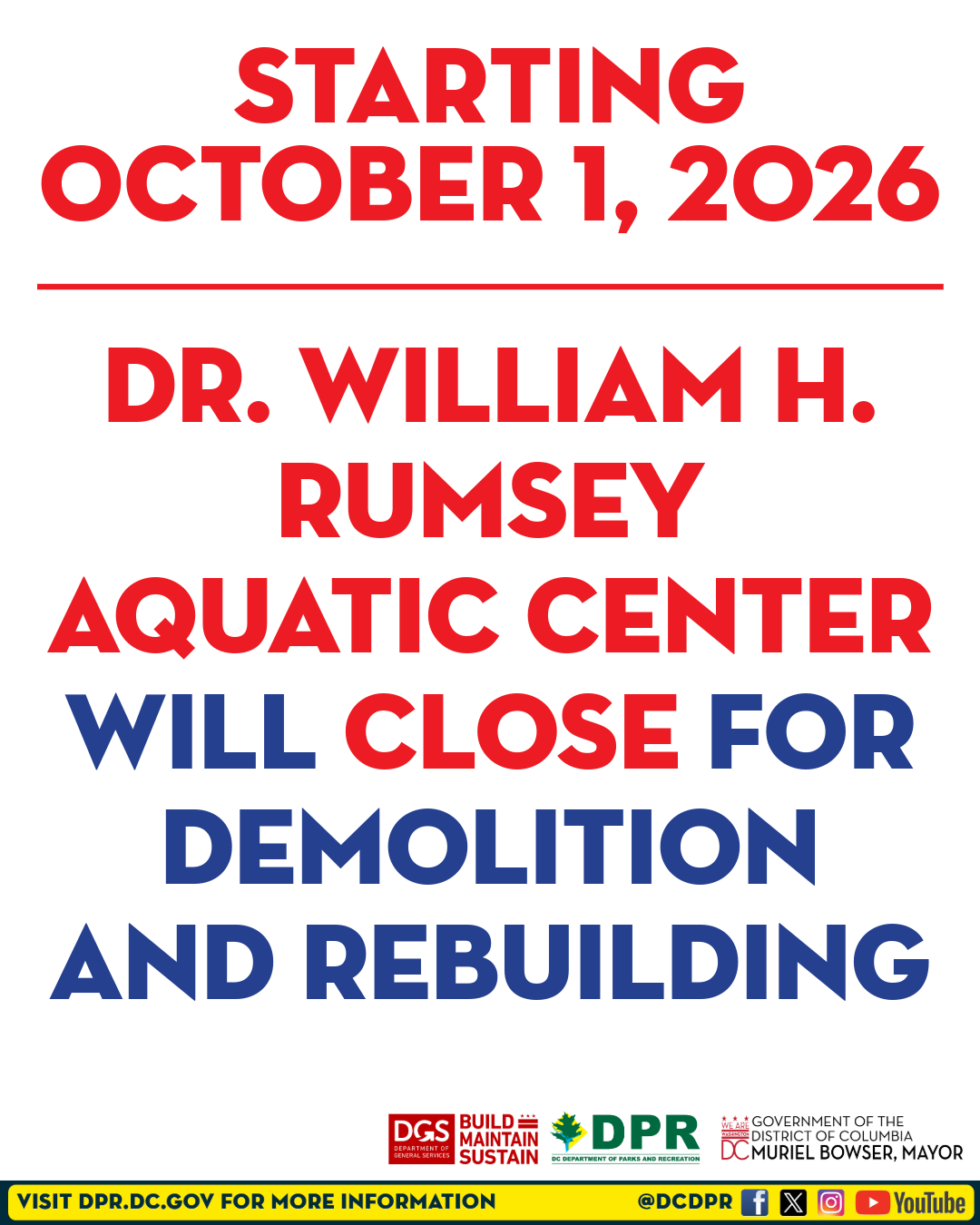 Sign showing closure will start on October 1, 2026