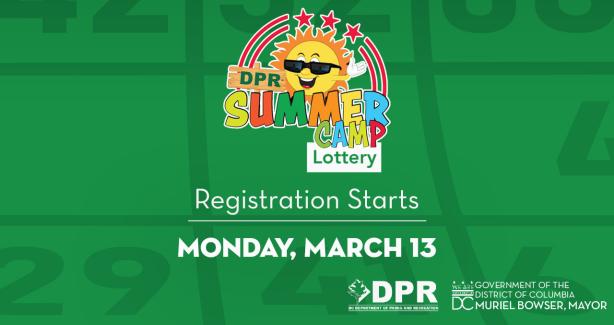 Graphic informing people to register for the summer camp lottery