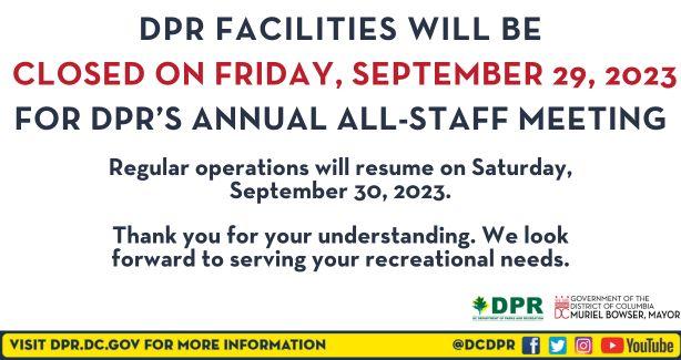 Sign announcing closure of DPR facilities on Friday, September 29, 2023