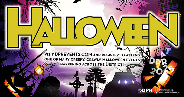 DPR halloween graphic inviting folks to come to one of dozens of events